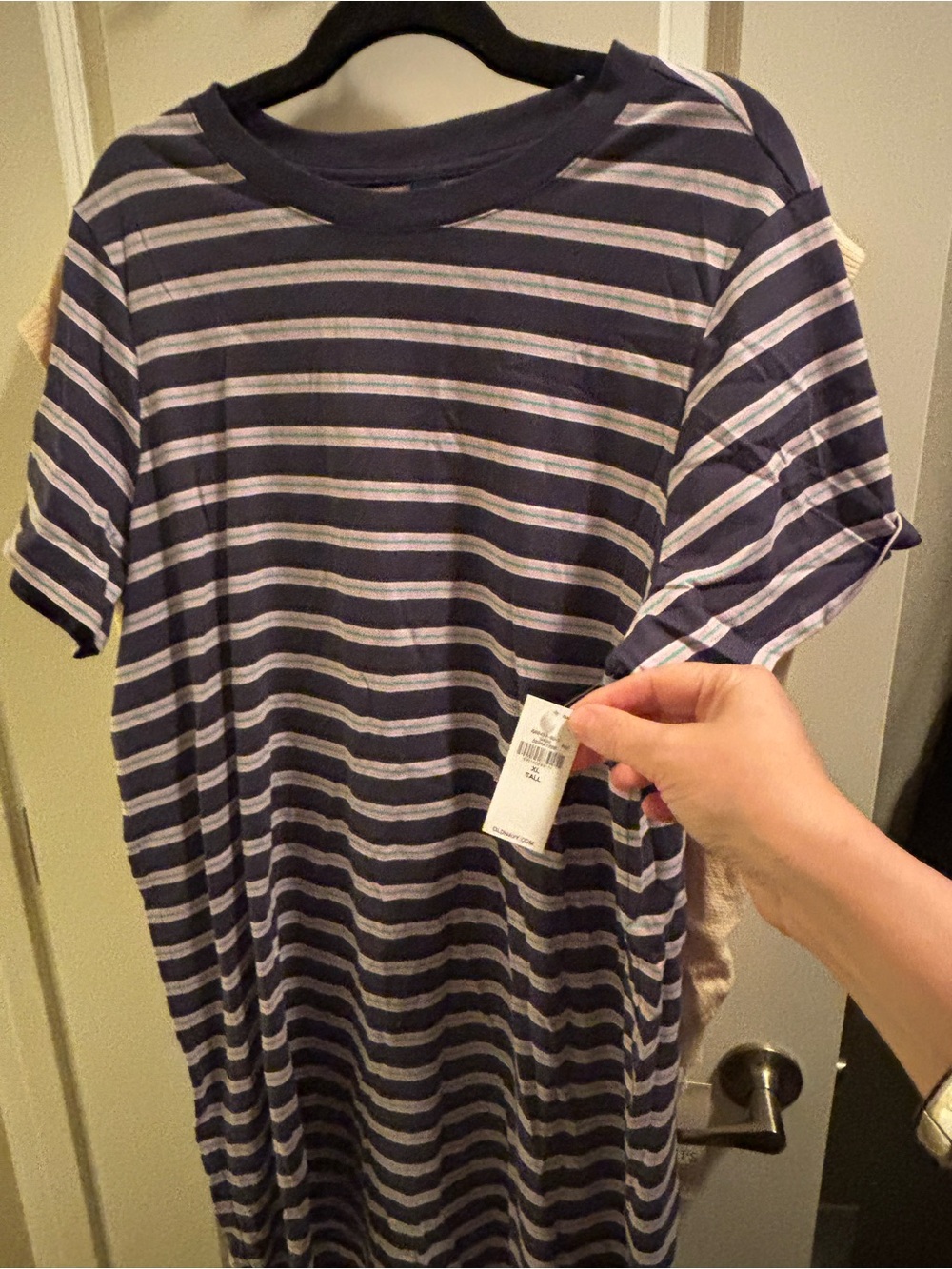 Women's Navy, Lavender and White Striped T-shirt Dress